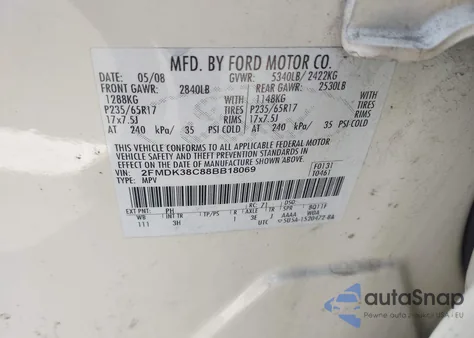 2008 Ford Edge Sel из США, поврежденный, VIN 2FMDK38C88BB18069